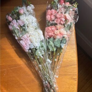 Artificial Flower Bouquets – Blush Pink & White Faux Rose and Hydrangea Mix